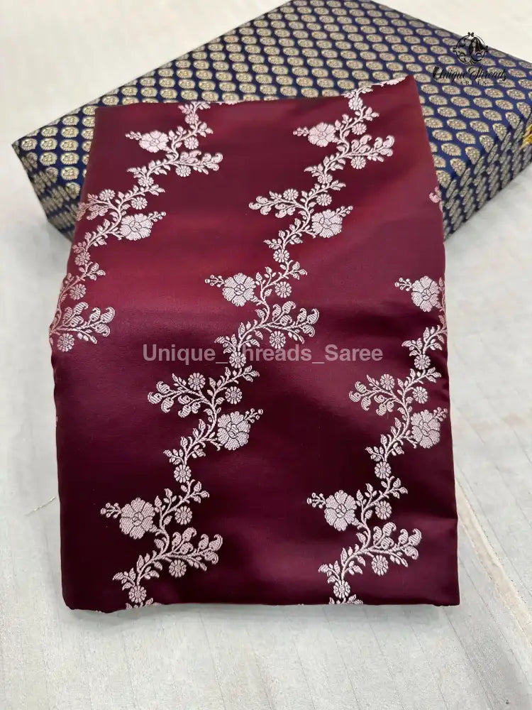 Wine Mashru Katan Silk Leheriya Weave Banarasi Saree