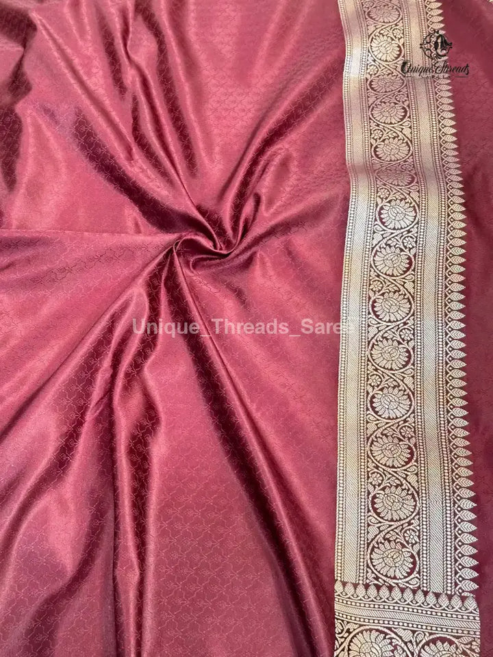 Wine Mashru Katan Silk Leheriya Weave Banarasi Saree